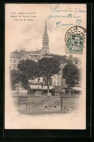 AK Saint-Cloud, L`Eglise (Vue de la Seine)
