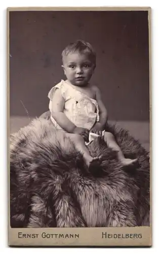 Fotografie Ernst Gottmann, Heidelberg, Bienenstr. 6, blühende Rosen, Rückseitig Baby auf Felldecke sitzend