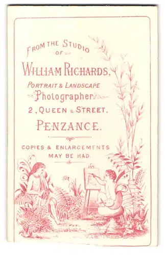 Fotografie William Richards, Penzance, 2 Queen St., zwei Elfen im Gestrüpp manel eine Bild an der Staffelei