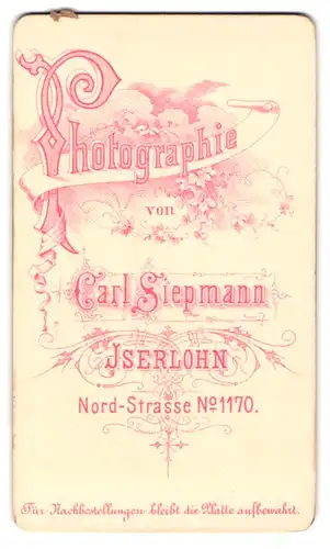 Fotografie Carl Siepmann, Iserlohn, Nord-Str. 1170, Florale Verziehrung des Fotografennamen