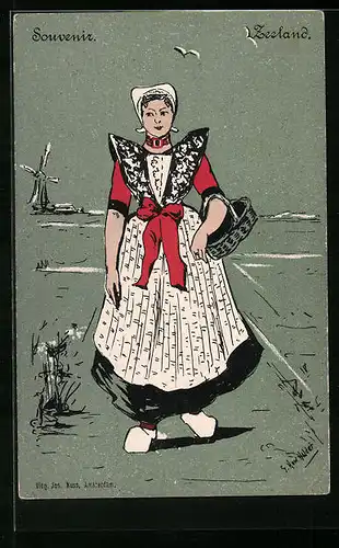 Künstler-AK Zeeland, Holländerin in Tracht