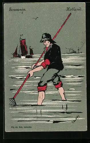 Künstler-AK Niederländischer Krabbenfischer