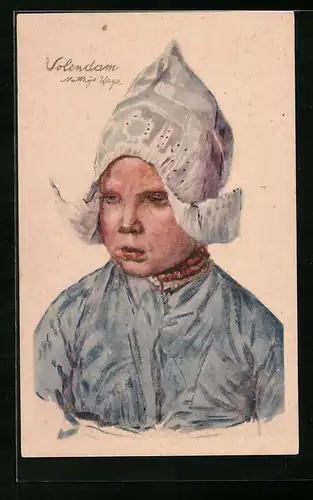 Künstler-AK Volendam, Mädchen in Tracht