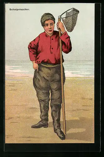AK Schelpvisscher, niederländische Krabbenfischerin