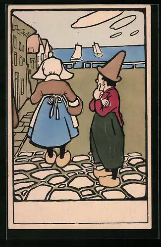 Künstler-AK Niederländisches Paar nach einem Streit
