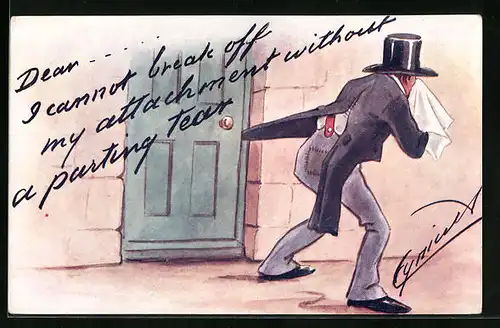 Künstler-AK Cynicus: Mann bleibt in Tür hängen