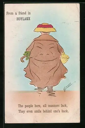 Künstler-AK Cynicus: Dicke Frau mit Gesicht aus Rückenfett