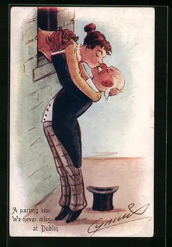 Künstler-AK Cynicus: Alter Mann und junge Frau küssen sich