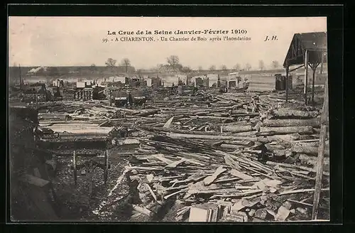 AK Charenton, Inondations 1910, Un Chantier de Bois