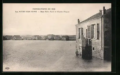 AK Vitry-sur-Seine, Inondations 1910, Rues Félix Faure et Charles Floquet