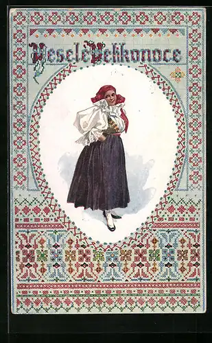 AK Dame in tschechischer Tracht