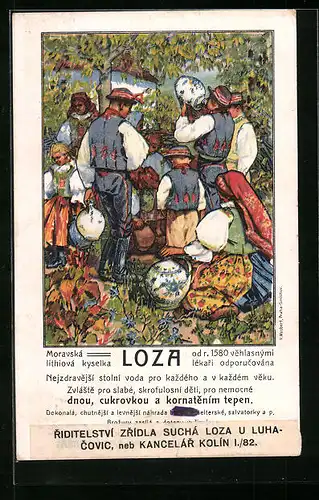 Künstler-AK Menschen in tschechischer Tracht am Brunnen