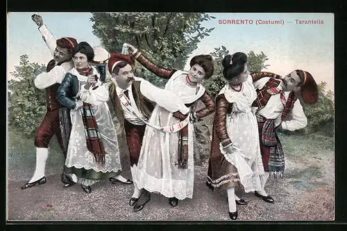 AK Sorrento, Tarantella - Tanz in italienischer Tracht