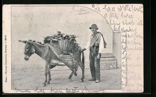 AK Alter Mann mit beladenem Esel