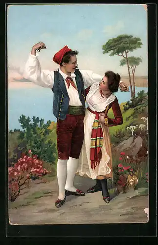 Künstler-AK Junges Paar in italienischer Tracht
