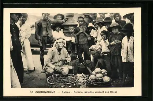 AK Saigon, Femme indigene vendant des Cocos, Kokosnussverkäuferinnen