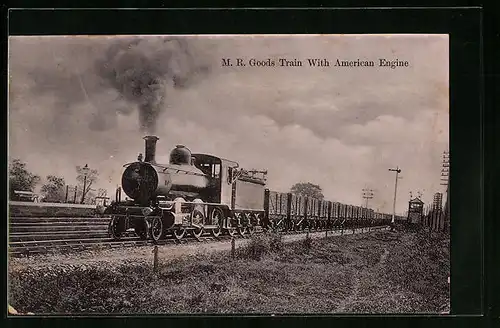 AK Englische Eisenbahn M. R. Goods Train With American Engine