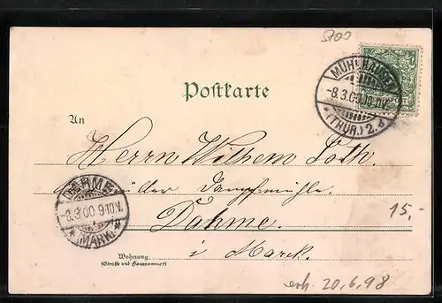 AK Mühlhausen i. Th., Ortsansicht mit Kirchen und Fabrikschornsteinen