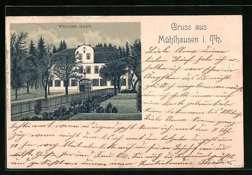 AK Mühlhausen i. Th., Weisses Haus mit Parkanlage