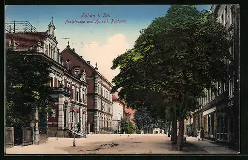 AK Löbau i. Sa., Poststrasse und Kaiserliches Postamt