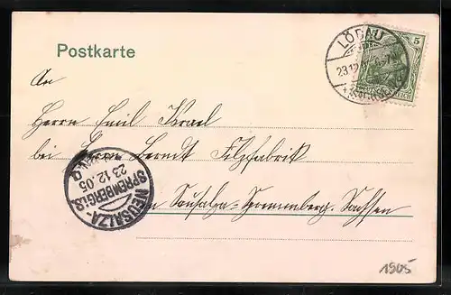 AK Löbau, Poststrasse mit kaiserlichem Postamt