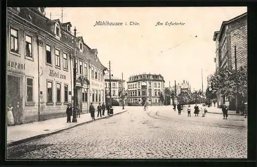 AK Mühlhausen i. Th., Am Erfurtertor, Restaurant und Hotel zum Schwarzen Adler