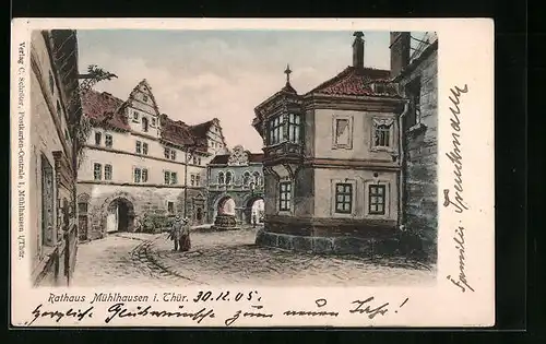 Künstler-AK Otto Thomasczek: Mühlhausen i. Th., Rathaus