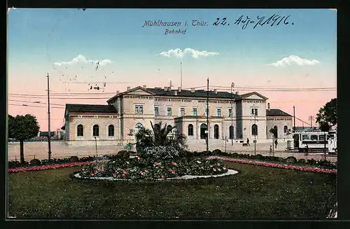 AK Mühlhausen /Th., Bahnhof an einem heiteren Tag