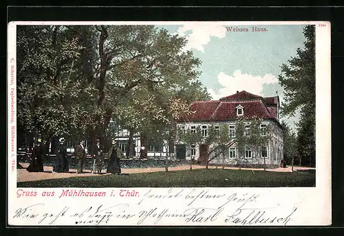AK Mühlhausen /Th., Weisses Haus, Gasthaus mit Terasse und Gartenanlage