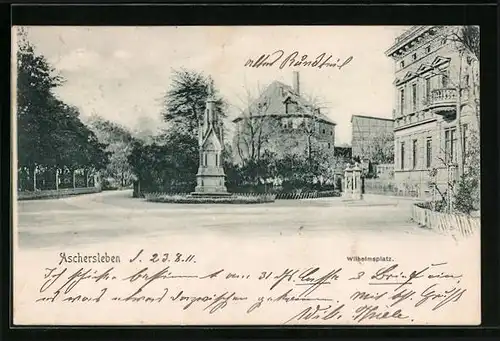 AK Aschersleben, Wilhelmsplatz mit Denkmal