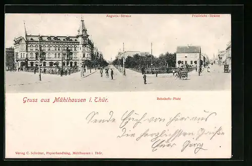 AK Mühlhausen /Thür., Bahnhofsplatz mit Augusta-Strasse