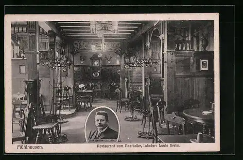 AK Mühlhausen /Thür., Restaurant zum Postkeller Innenaustattung, Besitzer: Louis Greim