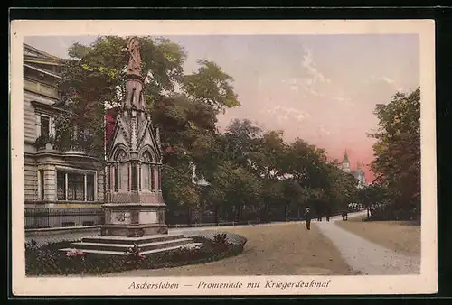 AK Aschersleben, Promenade mit Kriegerdenkmal