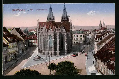 AK Mühlhausen /Thür., Untermarkt mit grosser Kirche