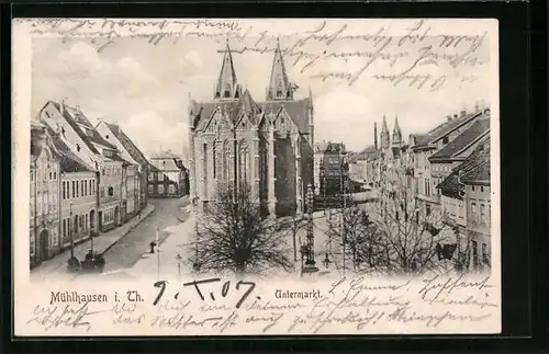 AK Mühlhausen /Thür., Untermarkt mit Kirche