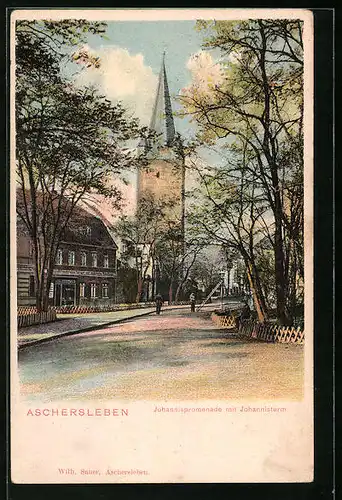 AK Aschersleben, Johannispromenade mit Johannisturm