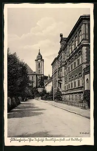 AK Hildburghausen, Thüring.-Technische Staatslehranstalt mit Stadtkirche