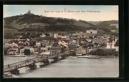 AK Linz a. D., Blick vom Ort nach dem Pöstlingberg