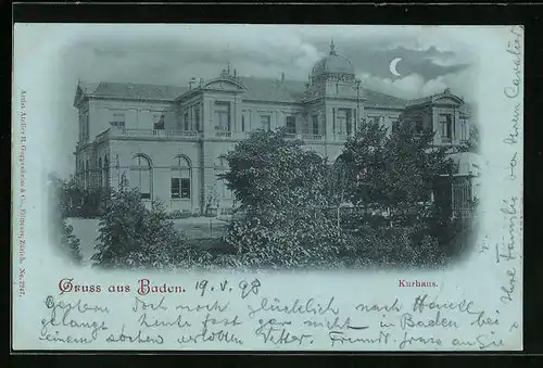 Mondschein-AK Baden, Kurhaus bei Vollmond