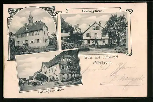 AK Mittelbronn, Gasthof zum Löwen, Erholungsheim und Schule