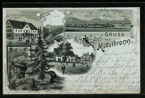 Mondschein-Lithographie Mittelbronn, Gasthof zum Löwen, Erholungsheim