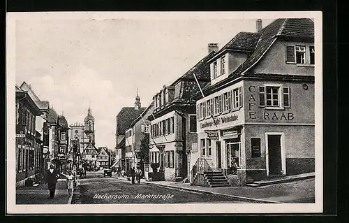 AK Neckarsulm, Marktstrasse am Cafe Raab