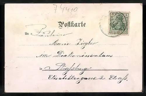 Lithographie Gschwend, Kirche, Ruderboote auf dem Teich