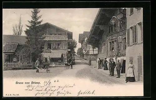 AK Brienz, Strassenpartie mit Fabrikation F. Schwalb