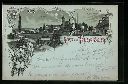 Mondschein-Lithographie Kirchberg, Hauptgasse, Totalansicht