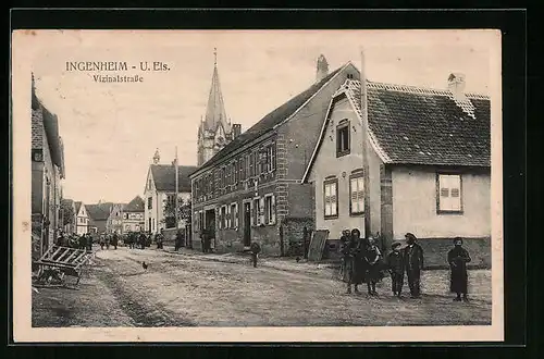 AK Ingenheim, Vizinalstrasse mit Kirchturm