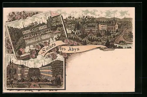 Lithographie Paliseul, Ansichten vom Schloss Abys