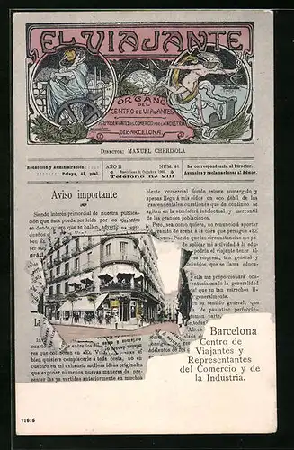 AK Barcelona, El Viajante 1903, Zeitungsausschnitt