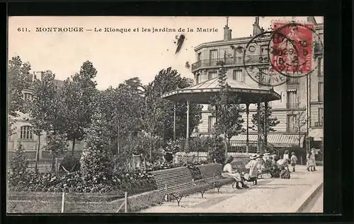 AK Montrouge, Le Kiosque et les jardins de la Mairie