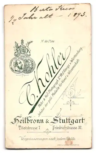 Fotografie C. Kohler, Heilbronn, Titotstr. 7, Friedrichstr. 32, Süsses Kleinkind im Kleid